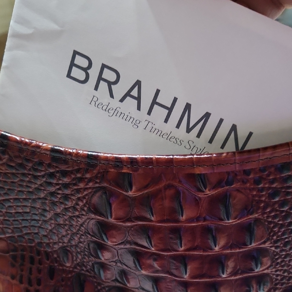 Brahmin Croc-Embossed Shoulder Bag in Rich Brown - Picture 2 of 13